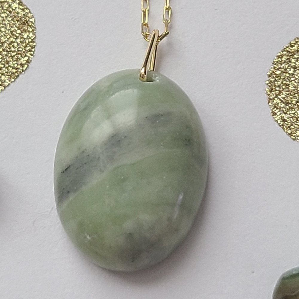 Mixed Green Natural Gemstone Pendant on a Gold Chain